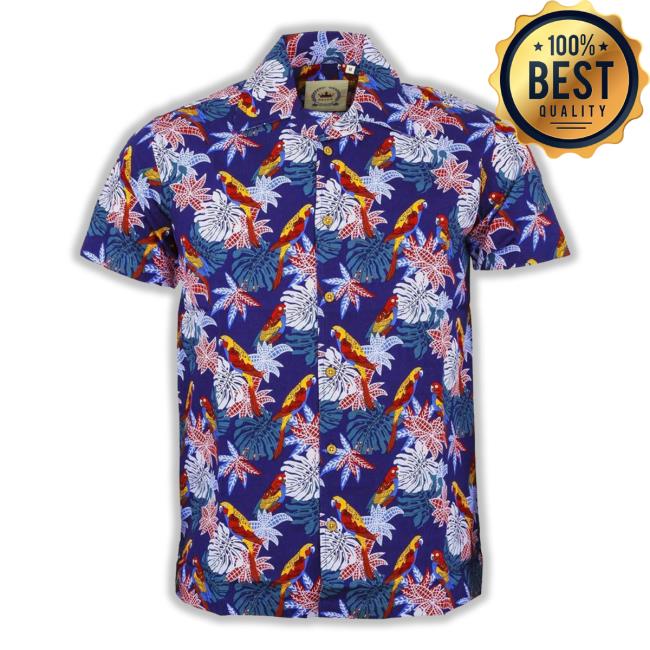 1950S Style Blue Parrot Print Hawaiian New Shirt